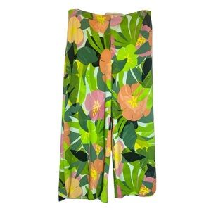 ELIANE ROSE size Large TROPICAL colorful Hi rise Floral 70's style pull-on pants